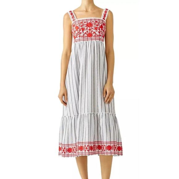 kate spade Dresses & Skirts - Kate Spade x Broome Street Sleeveless Midi Dress Floral Embroidered Stripe Large